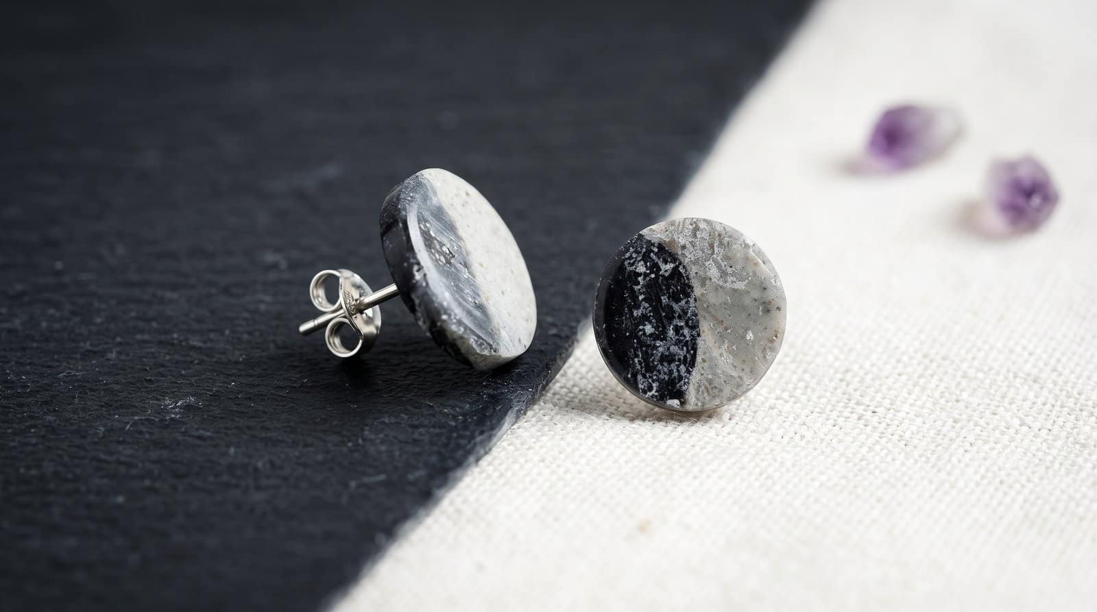 Black Granite Sparkle Studs