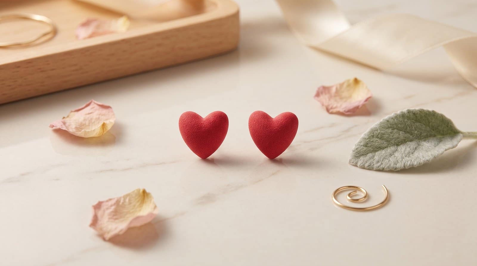 Puffy Red Textured Heart Studs