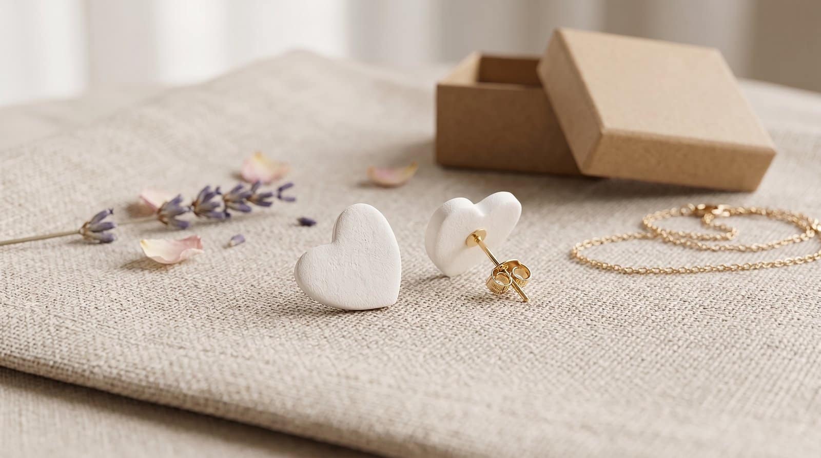White Textured Heart Studs