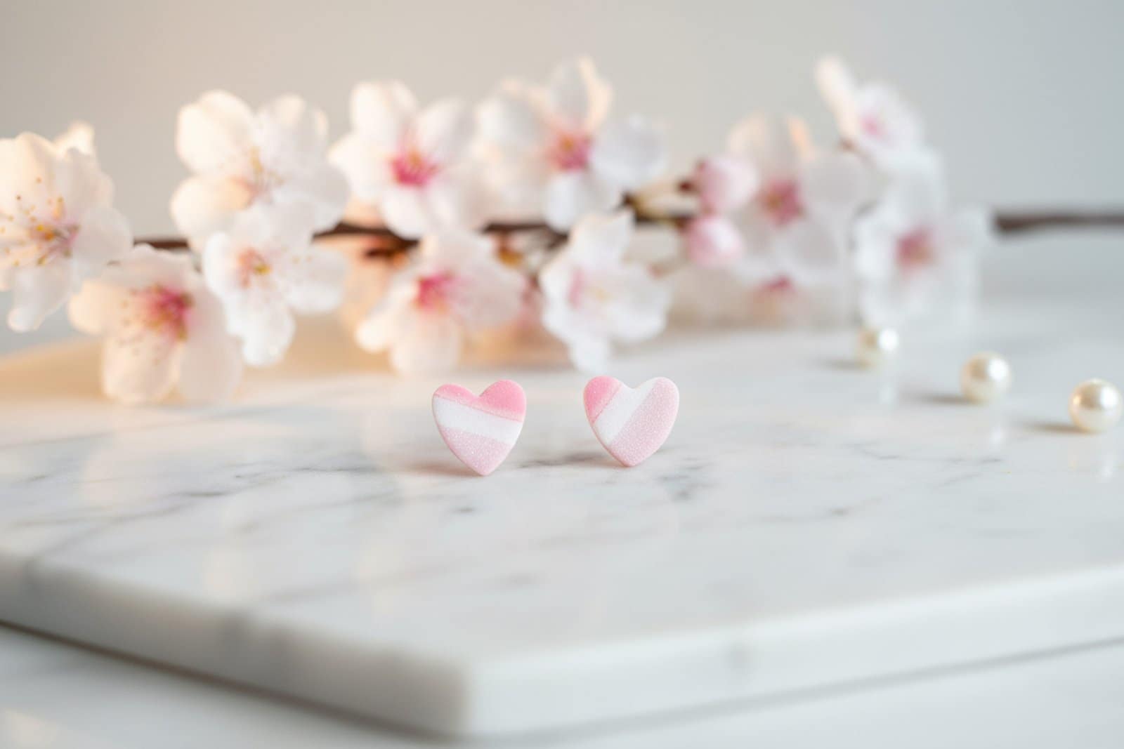 Pink Multicolor Textured Heart Studs